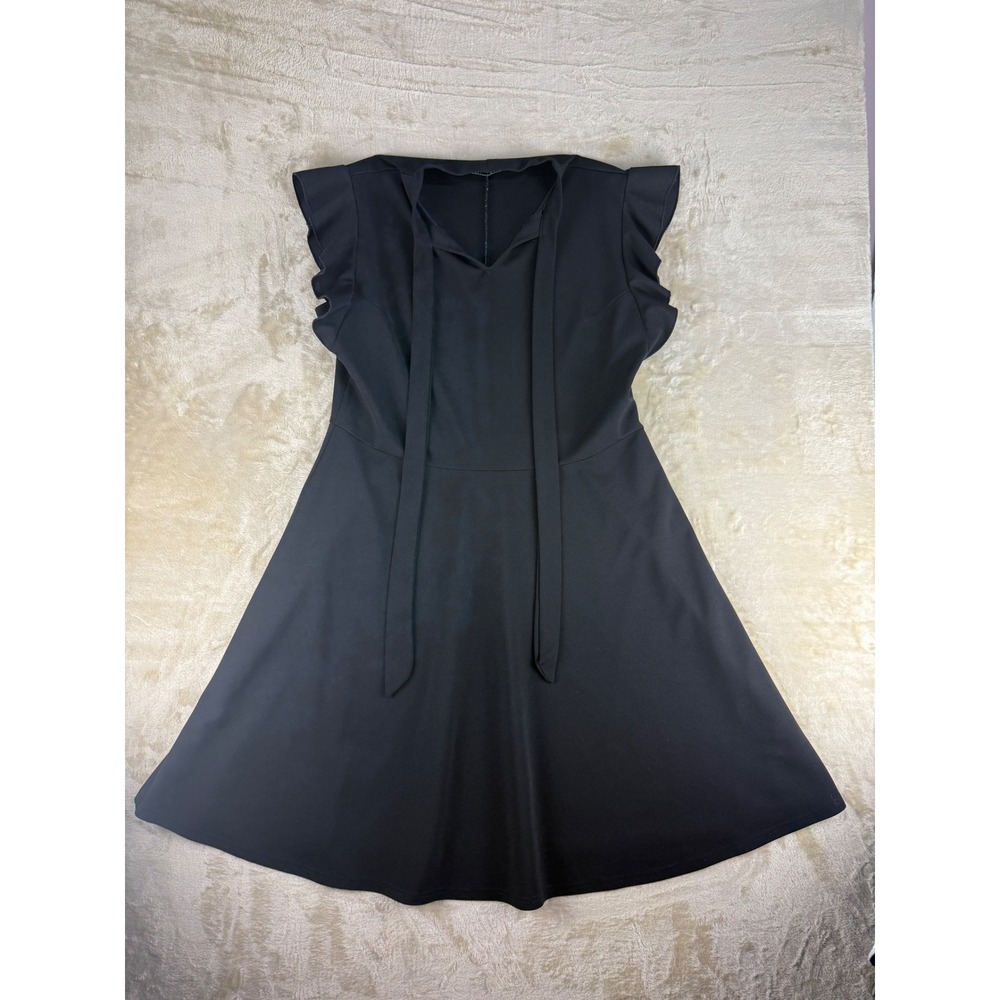 Moyabo Womens Black Ruffle Sleeve Tie‎ Neck Fit and Flare Skater Dress 2XL